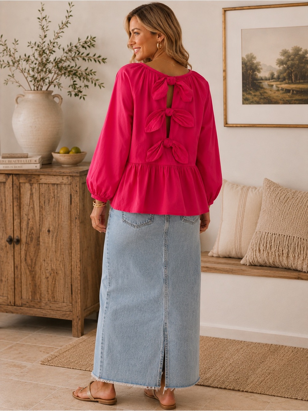 Mud Pie Hot Pink Peplum Blouse